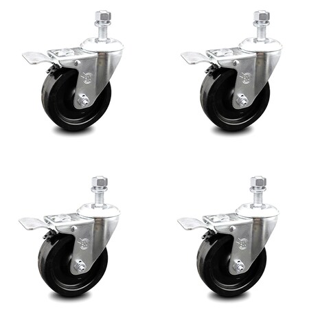 Service Caster 4 Inch Phenolic Swivel 1/2 Inch Threaded Stem Caster Set with Total Lock Brake SCC SCC-TSTTL20S414-PHS-121315-4